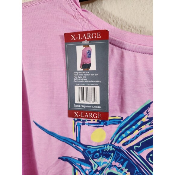 New Lauren James Womens XL Pink Long Sleeve Fish Graphic Back Upf 30+ Shirt - Picture 6 of 6